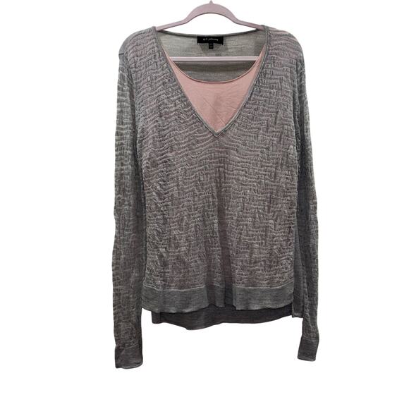 St. John Wool & Silk Blend Sweater- Gray Zebra Wool Knit Pink Silk - Size Large - Picture 1 of 13